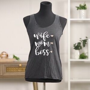 Next Level Apparel Charcoal Wife. Mom. Boss. Saying Tank Top